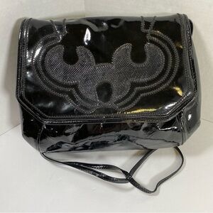 Sharif Vintage Black Leather Purse Crossbody bag Glossy Touch Clutch